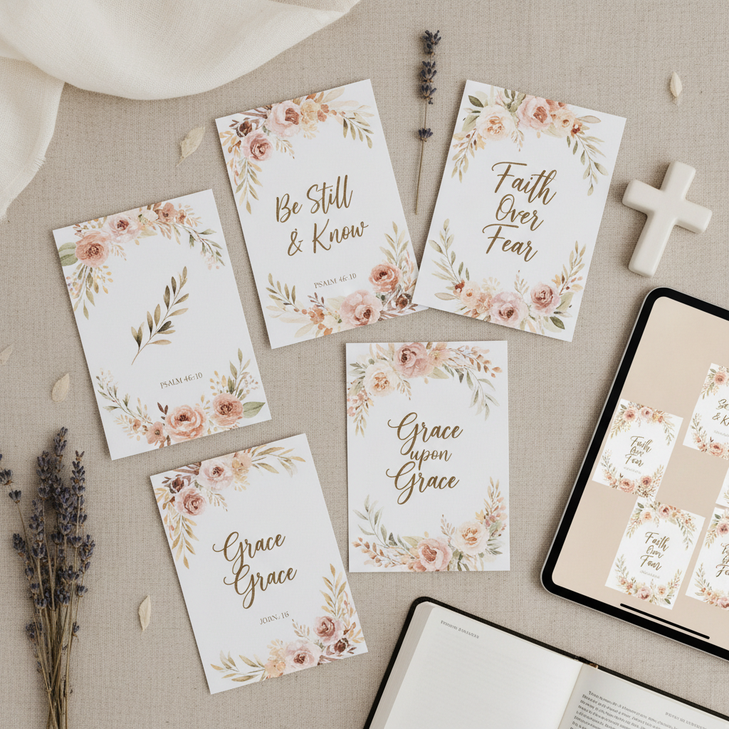 Beautifully designed printable religious cards with watercolor florals and scripture text